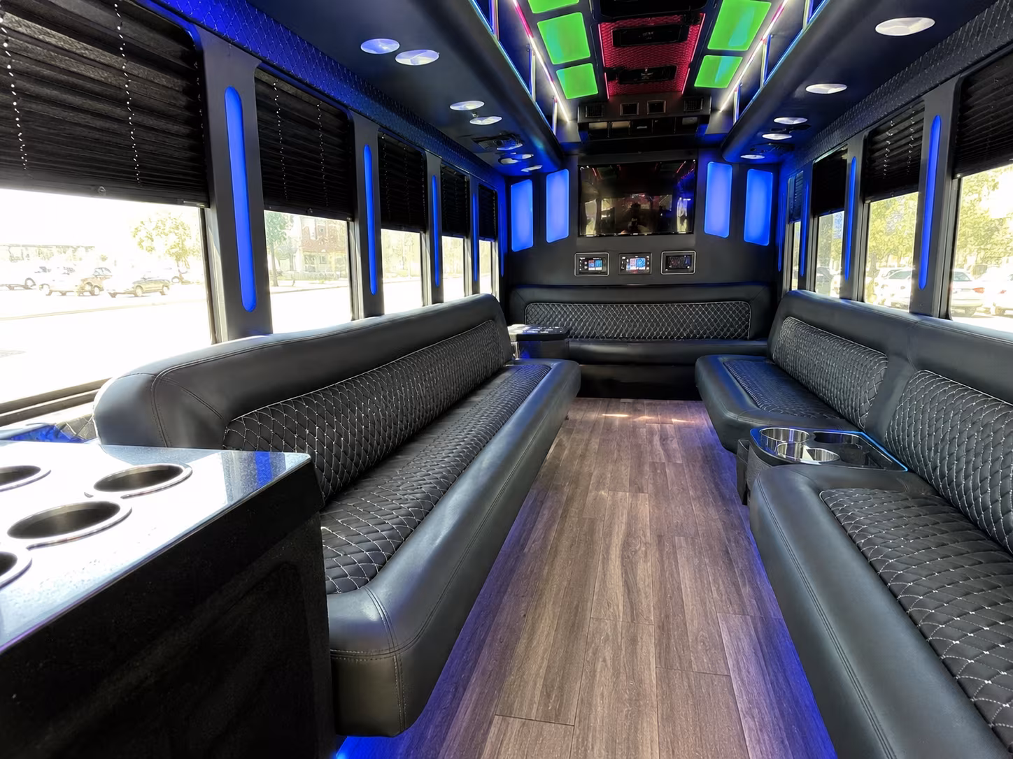 rialto 15 passenger party bus inside