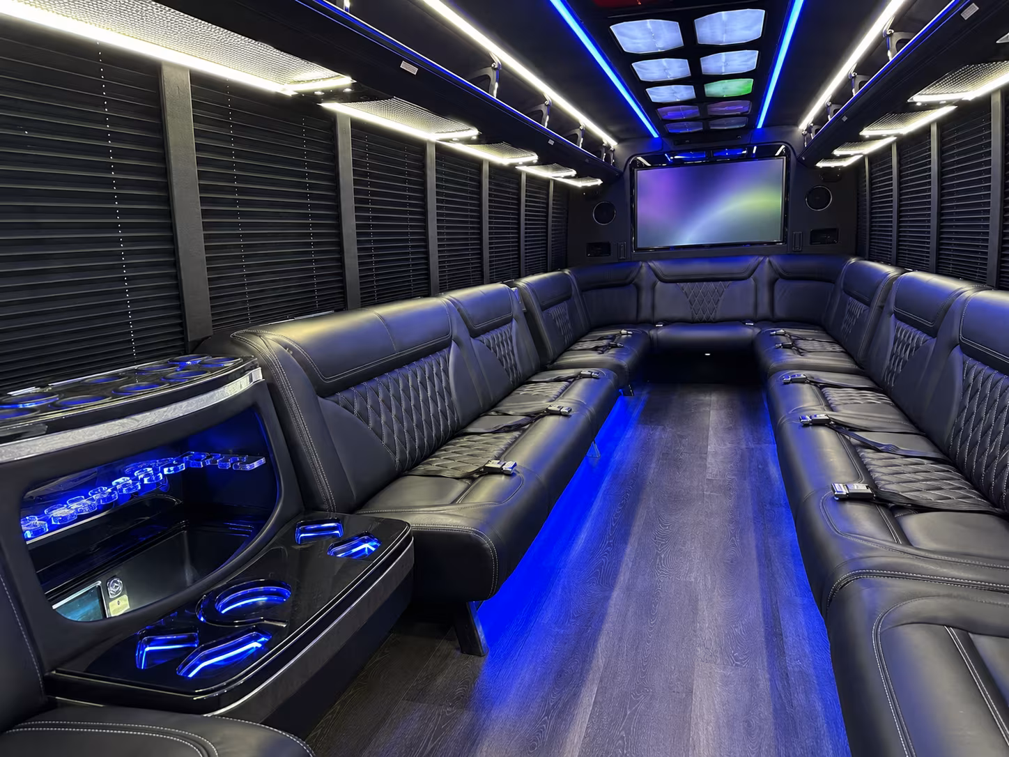 rialto 20 passenger party bus inside
